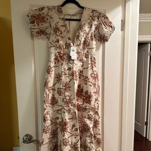 [Brand New] Abercrombie & Fitch Puff Sleeve Slim Poplin Midi Dress